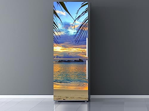 Oedim Vinilo Frigorífico Anochecer en Playa Tropical 200x70cm | Adhesivo Resistente | Pegatinas de Nevera Económicas y Elegantes | Vinilo Nevera