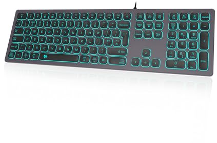 B.FRIENDIT Aluminum Slim Backlit Keyboard Wired - UK Layout Compatible with Apple iMac, Macbook, Mac and PC, USB Keyboard Numeric Keypad RGB Backlit Key - Space Gray