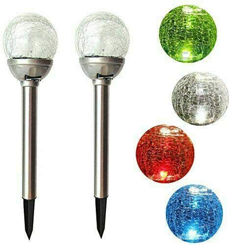 Yorkshire Homeware Stainless Steel Solar Powered Colour Changing LED Crackle Glass Ball Solar Garden Stake Lights (6 Lights)