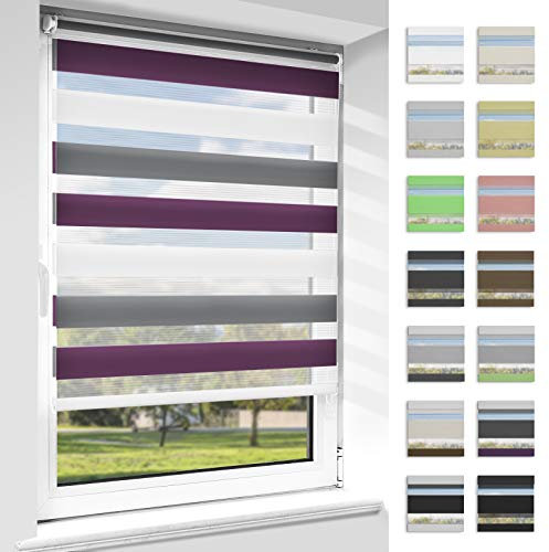 OUBO Doppelrollo Klemmfix ohne Bohren Weiß-anthrazit-aubergine B70 x H120cm (Stoffbreite: 66cm), Duo Rollo für Fenster und Tür, Fensterrollo Sonnenschutz & Sichtschutz