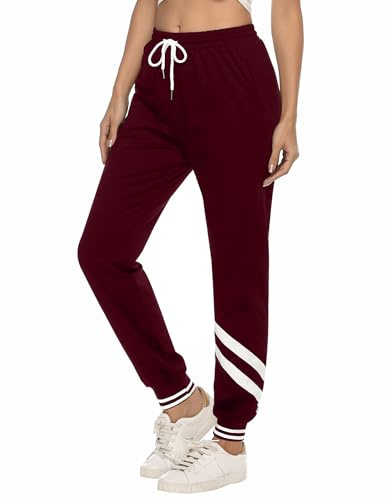 iClosam Jogginghose Damen Lang Baumwolle Sporthose Freizeithose Trainingshose High Waist Sweatpants Lounge Hose für Frauen Outdoorhose mit Streifen für Jogging Sport Yoga Gym