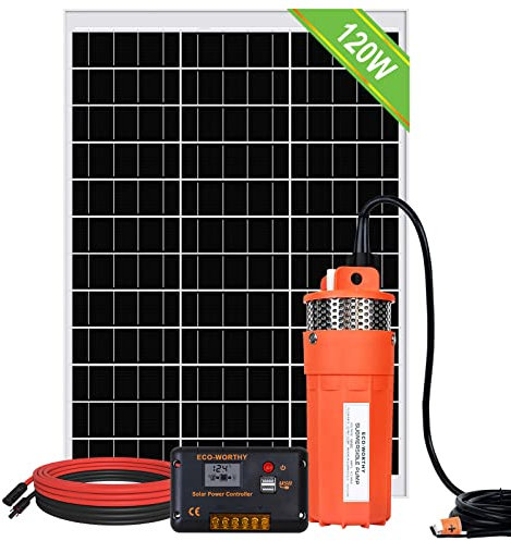 DCHOUSE Solar Tiefbrunnenpumpen,12V Solar WasserPumpe +120W Solar Panel Kit + 20A Laderegler, für Brunnen, Bewässerung, Füllwassertank - LIEFERUNG IN 2 PAKETEN