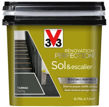 V33 Peinture de rénovation Sol & escalier, Rénovation perfection Tarmac satin 750ml | Résistance renforcée, Techonologie céramique, Haute résistance passages répétés