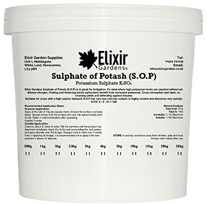 Elixir Gardens Soluble Sulphate of Potash (S.O.P) Fertiliser | Potassium Sulphate Plant Feed | 10kg Tub