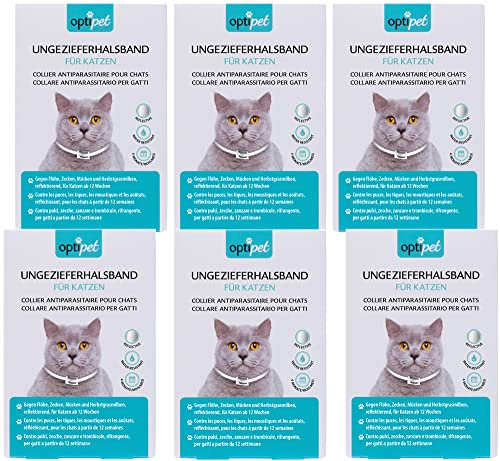 OptiPet x6 Ungezieferhalsband für Katzen | 4 Monate Schutz bei Flöhe Zecken Mücken Milben - reflektierend, für Katzen ab 12 Wochen | Flohhalsband Katzen/Zeckenhalsband für Zeckenschutz Katze