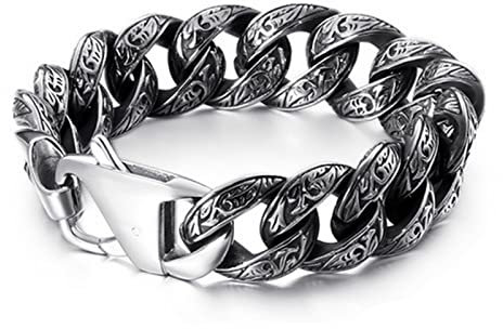 Beydodo Armbänder Edelstahl Biker Silber Schwarz, Armband Herren 21CM Vintage Filigran Panzerarmband Breit 18MM Partnerarmbänder Männer Armband für Charms