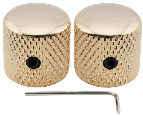 Musiclily Pro 1/4 Zoll Potiknöpfe Dome Knobs mit Schraubbar Gold 2 Stück | Universeller Passende, Stahl,für E-Gitarre oder Bass