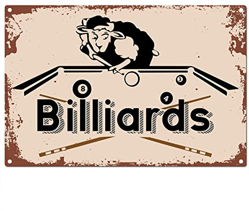 CREATCABIN Billard Schilder Vintage Weißblech Billard Metallschild Spielen Bälle Spiele Sport Retro Plakette Poster Innenwanddekoration Für Club Pub Bar Restaurant Hotel Dekor, 8x12 Zoll