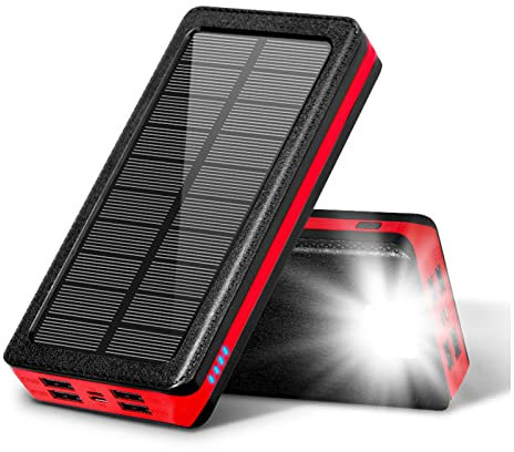 Solar Power Bank 30000 mAh, Caricatore Solare, Caricabatterie Solare Portatile di Grande Capacità con 4 Modalità di Ricarica Rapida USB 3 Modalità Torcia LED, Batteria di Backup Esterna per Arrampicat