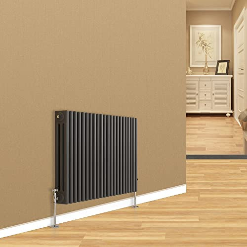 Warmehaus Traditional Horizontal Triple Column Radiator Cast Iron Style Anthracite Grey Radiator Central Heating 600x1010mm