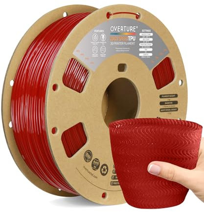 OVERTURE TPU Filament 1.75 mm, Super Speedy TPU 3D-Drucker Filament, 95A 1kg Spule (2.2 lbs) für High Speed Drucker (Transparent Rot)