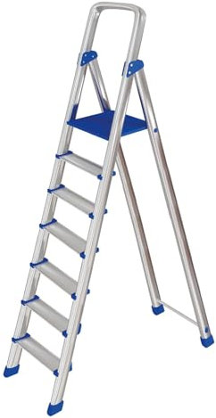 Leonardo Fai Da Te - scala pieghevole in alluminio 6+1 portata 150 kg EN 131 - scala antiscivolo in alluminio max - ideale per uso domestico e lavorativo
