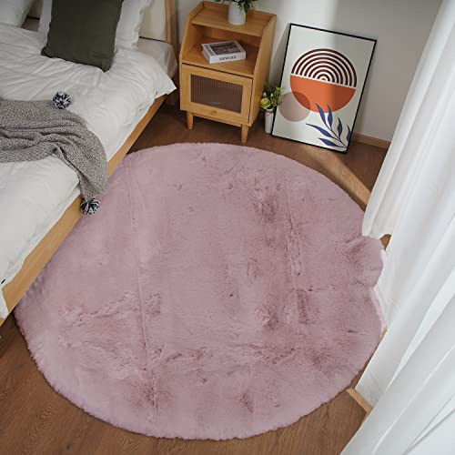 Ghouse Rund matta i fuskkaninpäls 1,8 m rosa runda mattor för sovrumsdekor, fluffiga mattor för vardagsrum, icke-fällande matta, fårskinn, tvättbar matta, Rom dekor