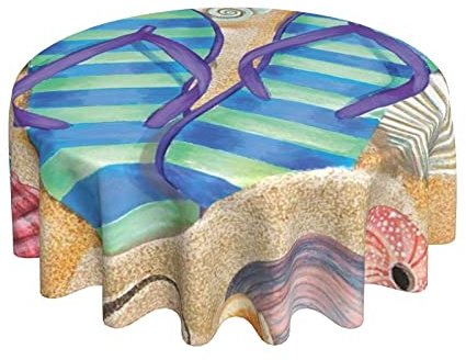 Cubremesa Chanclas De Verano Lavable Mantel Redondo Estampado Cubierta De Mesa 152Cm para Jardín Fiesta Pícnic