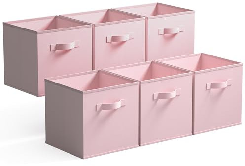 GRANNY SAYS Cubi portaoggetti scaffale, confezione da 6 scatole portaoggetti a cubo in tessuto 33x33x33, scatole portaoggetti quadrate per scaffali, cubi cestini portaoggetti pieghevoli - Rosa