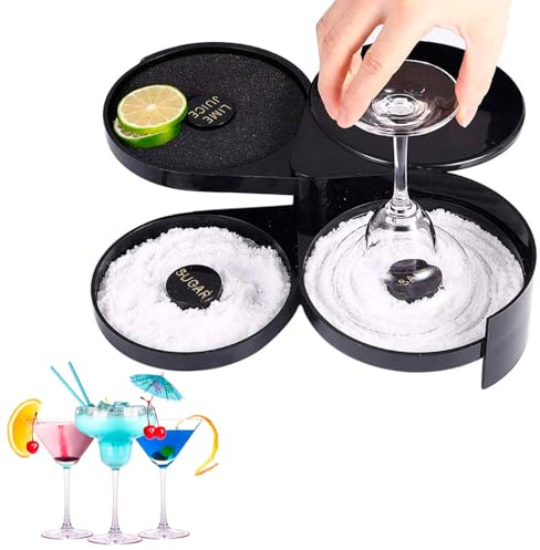 Tissting Rimmer De Verre À 3 Niveaux Noir 16 cm/6.3 Pouces pour Cocktails Et Margaritas - Récipient Empilable Passe Au Lave-Vaisselle Idéal pour Bars Restaurants Et Usage Domestique
