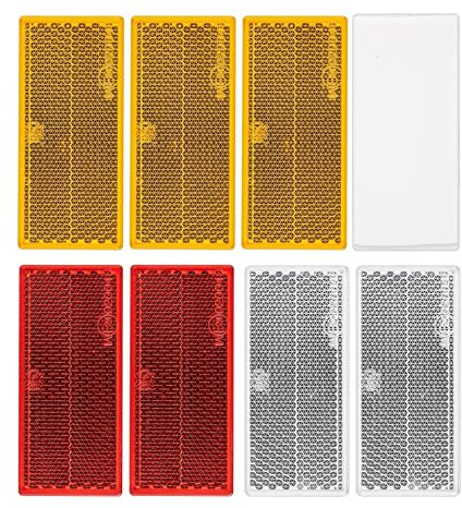 Rechteckige Reflektoren zum Ankleben, 8 Pack, Orange, Weiss und Rot, 70 x 30 x 7 mm Abmessung, mit E-Prüfzeichen, eckige Reflektoren für Hänger, Katzenauge links rechts, Rückstrahler Streuscheibe