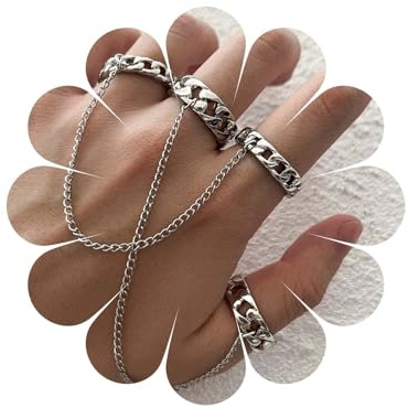 Wendalern Punk Kette Fingerringe Silber Kubanische Gliederkette Ringe Stapelbar Mit Quaste Kette Vintage Midi Zeigefinger Ringe Aussage Schmuck Für Frauen Und Mädchen