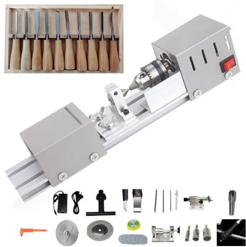 QUTBAG Mini Tour 6 en 1, Tour de perçage pour la Fabrication de modèles en Bois avec réglage à 7 Vitesses, Outil Rotatif de Polissage, Ensemble Standard pour sculpter la Pierre à Bois
