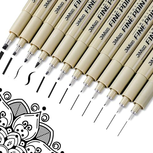 MOLHEM 12 Pcs Micro Fineliner Pens Set - Black Ink, Varying Line Widths | Waterproof Fine Liners for Sketching, Manga, Illustration & Artwork | Professional Artist Supplies