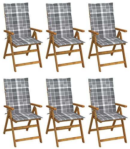 ShGaxin Klappbare Gartenstühle 6 STK. mit Auflagen, Balkonstuhl, Möbelsets, Gartensessel, Garten Stühle, Gartenmöbel, Balkon Stühle, Terrassenstühle, Sessel Outdoor, Hochlehner, Massivholz Akazie
