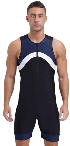 CHICTRY Men's One Piece Swimsuit Quick Dry Zipper Bathing Suit Sleeveless Beach Swimwear Surfing Rash Guard Wetsuit Navy Blue XL