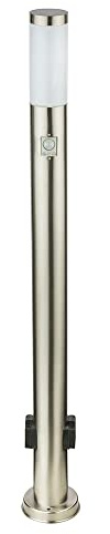 Gartenleuchte mit 2 Steckdosen Edelstahl Bewegungsmelder Wegeleuchte Stehlampe Terrassenleuchte Außenlampe silber, 11W 1055lm 3000K, DxH 13,1x110 cm