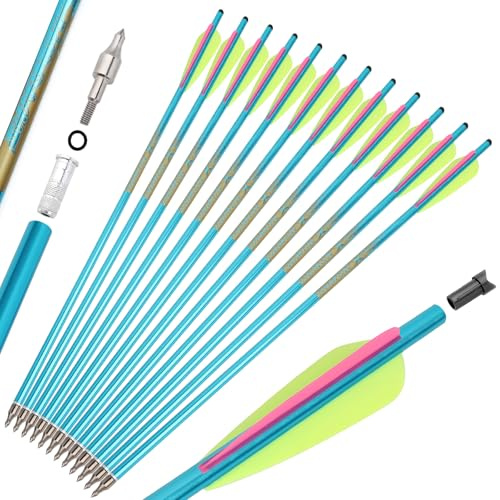 SHARROW Tiro con Arco Ballesta Pernos de Aluminio Flechas 20 22 Pulgadas Aluminio Flechas de Ballesta con 4 TPU Pluma para Caza de Tiro (Azul 2, 6pcs, 22)