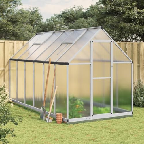 Tidyard Gewächshaus mit Fundamentrahmen Gartengewächshäuser Frühbeet Pflanzenhaus Garten Treibhaus Pflanzenhaus Frühbeet Gartenhaus Tomatenhaus Silber 334x169x202cm Aluminimum