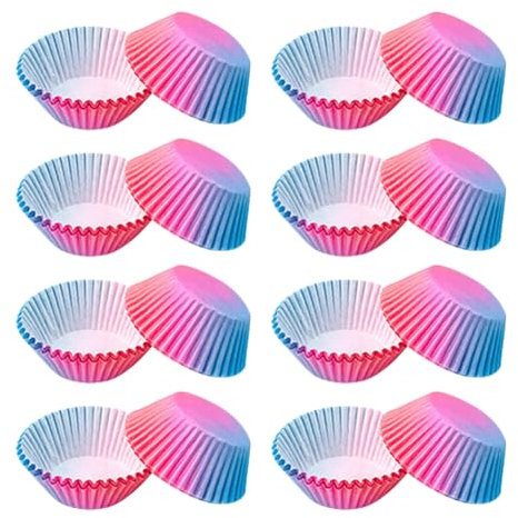 Lot de 200 caissettes à cupcakes en papier de taille standard - Résistantes à l'huile - Pour muffins - Pour fêtes d'anniversaire - Rose et bleu