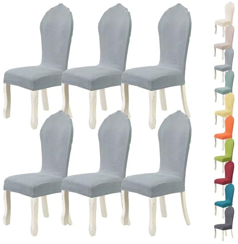 LinFortune Stretch Stuhlhussen mit gebogener Rückenlehne, elastisch waschbar - Stuhlbezug mit hoher Rückenlehne für Küche, Restaurant & Bankett - C 6 Stück