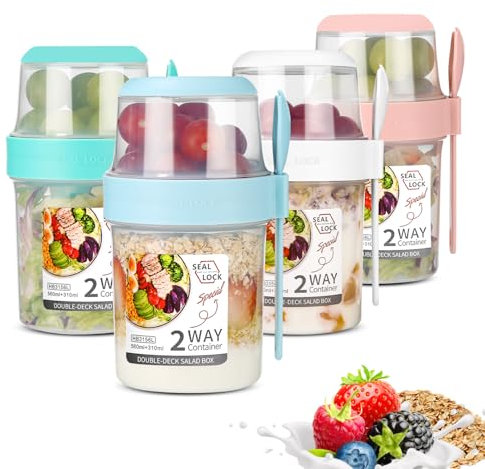 SinLaw 2 en 1 Coupe de yaourt, Pot yaourt avec cuillère,Tastes à céréales à yaourt,Gobelets à Céréales Double Couche 310+560m (4PCS（310ml+560ml)