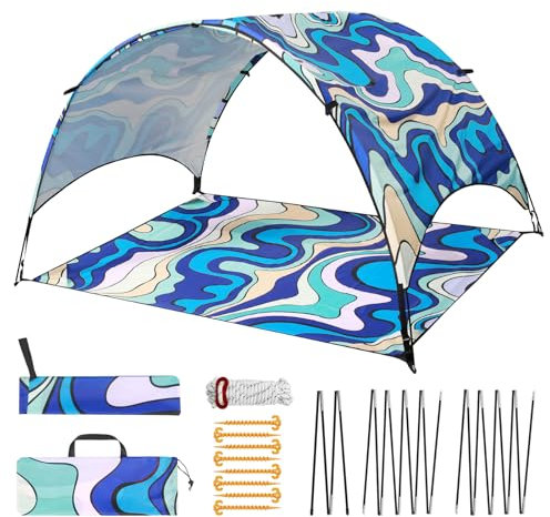 Sloputy Strandmuschel Zelt Tragbarer Sonnenschutz UPF 50+ Leicht Wasserdicht Winddicht Strandüberdachung Inklusive Sandanker mit Tragetasche für Familien, Kinder und Erwachsene im Strand Camping