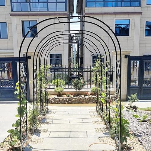 Black Metal Garden Arch Trellis Arbor for Outdoor Wedding Decoration Rustproof Wrought Iron Climbing Plant Archway with Bases 340 cm Wide