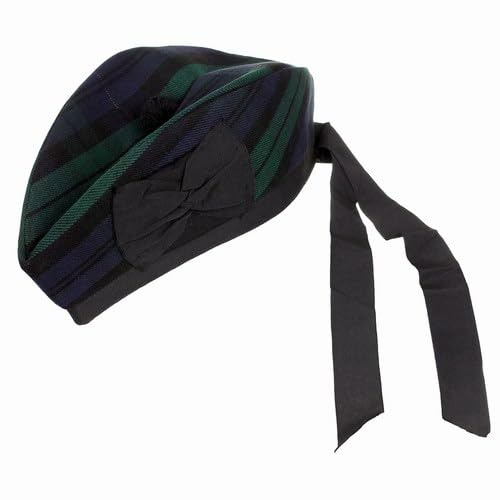 Chapeau écossais Glengarry | Casquette militaire écossaise | Élégance écossaise traditionnelle | Piper Bonnet Kilt Tartan Cap, montre noire, 56