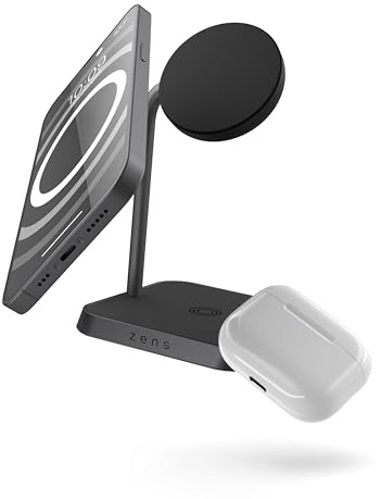 Zens Office Wireless Charger 2, Svart | MagSafe- och Qi-kompatibel 15 W trådlös laddare för iPhone och AirPods, med 24 W (EU/UK/US)-adapter och 1,5 m kabel