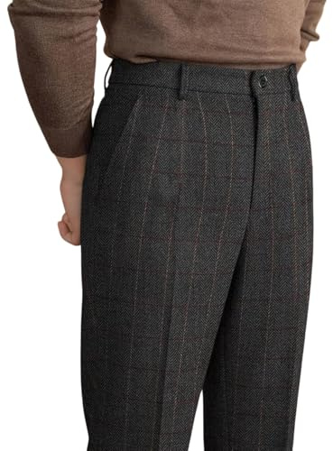 Solovedress Herren Klassische Anzug Hose Business Straight Fit Karohose Trousers für formelle Anlässe(Black,38W30L)
