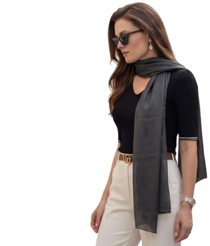 LA FERANI Damen Seidenschal 100% Seide Halstuch Dunkel Grau 180x90cm Uni Farbe für Anzug formelle Anlässe Stola Business Stil leicht Geschenk für Sie (Dunkel Grau)