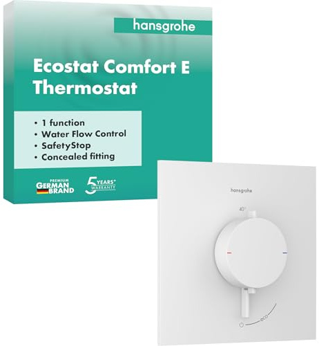 hansgrohe Ecostat Comfort E - Duschthermostat Unterputz, Duscharmatur mit Sicherheitssperre (SafetyStop) bei 40° C, Thermostat für die Dusche, Mischbatterie für 1 Verbraucher, Mattweiß, 33710700