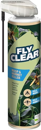 Fly Clear Wasp & Hornet Spray 400ml – Aerosol Insecticide for Indoor and Outdoor Use – Includes Wide-Spray Tube for Hard-to-Reach Areas