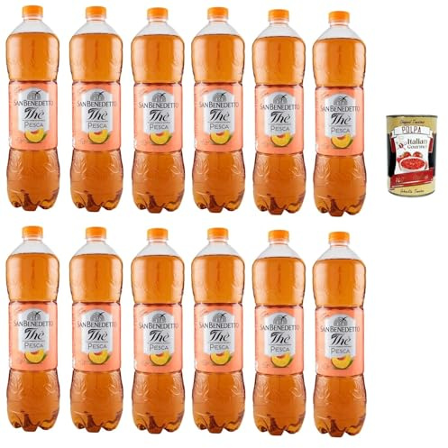 San Benedetto the pesca 12x 1,5 L, thé glacé le «Peach Pet jetable, thé glacé rafraîchissant, sans conservateurs et colorants artificiels + Italian Gourmet polpa 400g