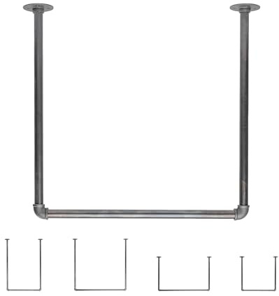 Natural Goods Berlin 1x Kleiderstange Pipe GARD Ceiling B90 x H90 cm - Metall Kleiderstange Deckenmontage - Jackenhalter Garderoben Stange - Industrial Kleiderstange hängend inklusive Montagematerial