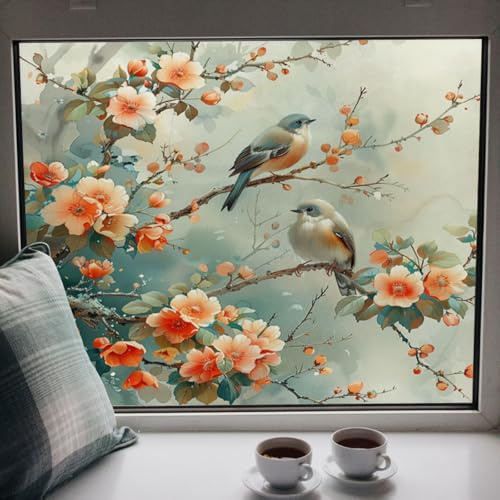 Vinilos para Cristales 58X60CM Flores Naranjas Vinilo Adhesivo Cristal Ventana Privacidad,Vinilo Translucido para Ventanas,Lámina Privacidad Ventana Window Film Anti UV