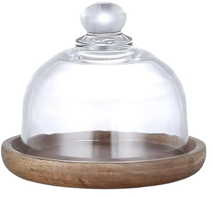 Alzata per torte in legno, piccola alzata con copertura a cupola, 12 x 11 x 9 cm, elegante vassoio da portata per cucina, dolci, frutta, snack, biscotti, cibo, compleanni, matrimoni e decorazioni per