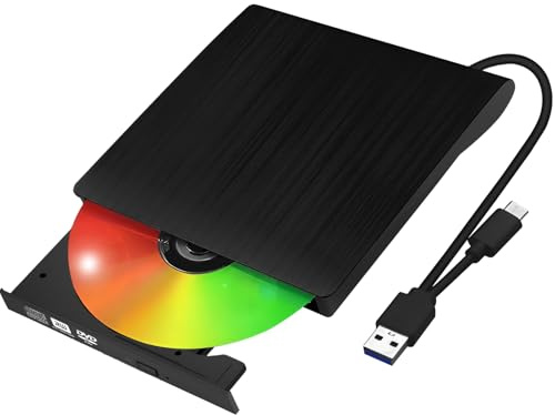 Lumitrex Lecteur CD DVD Externe pour PC, Graveur DVD Externe USB 3.0 et USB-C, Portable CD/DVD +/-RW Drive Mince DVD Player pour MacBook pour Windows 11/10/8/7/XP Linux OS