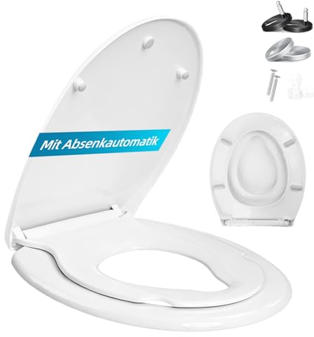 Toilettendeckel mit Kindersitz,2 in 1 Klodeckel mit Absenkautomatik,toilettendeckel,wc brille mit absenkautomatik O Form,Antibakterielle Klobrille,Weiß toilettendeckel,bis 200 kg, Robuster Kunststoff