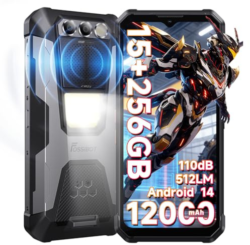 FOSSiBOT F106 Pro Rugged Smartphone Android 14, 6.58''FHD Celluare Antiurto, 12000mAh/30W Telefono Indistruttibile, 15GB + 256GB/TF 1TB Rugged Phone, 512LM Lighting/110dB Altoparlante - Dual SIM/NFC