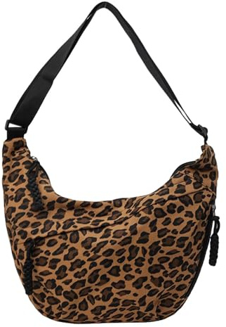 Generisch Leopard Halbmond Umhängetasche Damen Nylon Crossbody Bag Damen Große Leopardenmuster Hobo Tasche Halfmoon Taschen Handtasche Verstellbarer Schultergurt for Women Reisen Arbeit Uni