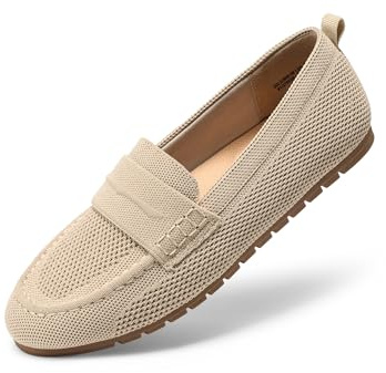 DREAM PAIRS Loafers för kvinnor Penny stickad loafer ledig bekväm slip-on platta arbete affärspromenadskor, BEIgE, 41 EU