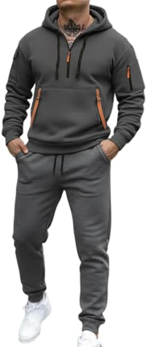 2 Pezzi Tuta Sportiva Uomo Completa Invernale Felpa con Cerniera e Pantaloni da Jogging Maniche Lunghe Oversize Sportivi Set Tinta Unita Tracksuit for Men Caldo Complete per Lavoro Palestra Casual